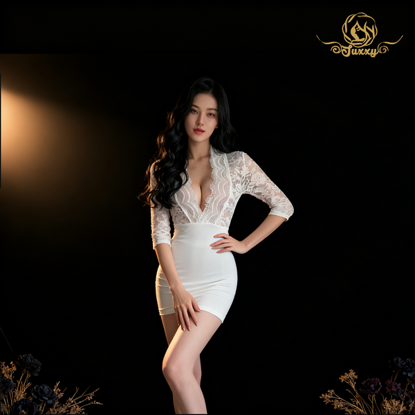 🖤 'ยั่วเย้าเลขา' ชุดเดรสเข้ารูป พร้อมลูกไม้ ✨🤍