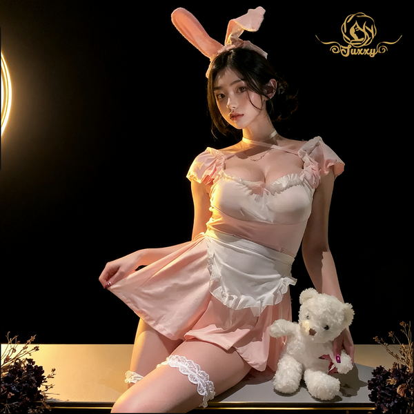 ชุดกระต่าย 🐰 สไตล์เครื่องแบบตาข่ายโปร่งใส 🩷