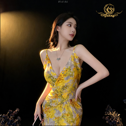 "Still Charming" deep V-neck floral print retro-style dress