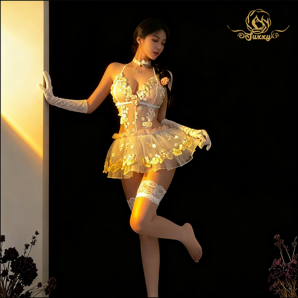 🌸 'Elegant Ballet' ลายดอกไม้เล็ก ผ้าตาข่ายโปร่งแสง แขนพอง
