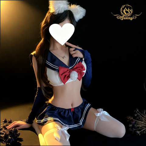 "Cute and innocent youth memory"💙 style Anime uniform with bow and mini skirt - An uniform❤️