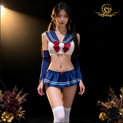 "Cute and innocent youth memory"💙 style Anime uniform with bow and mini skirt - An uniform❤️