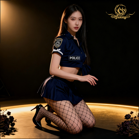 cosplay of a trainee policewoman in a mini-skirt-style lingerie uniform.