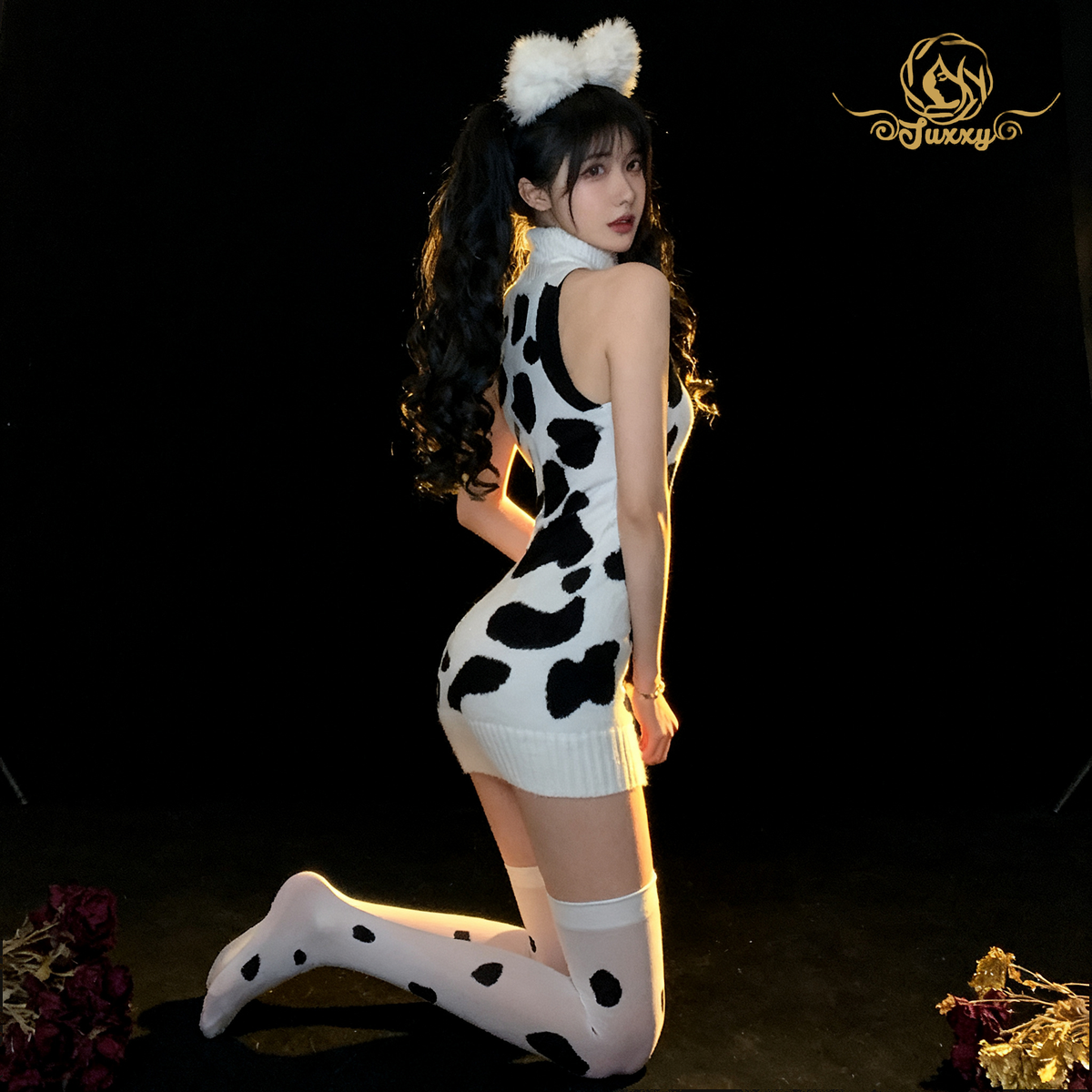 🐄ชุดเล่นบทบาทสมมติถักลายวัวน่ารัก ดูบริสุทธิ์และเย้ายวน