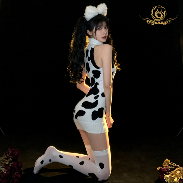 🐄ชุดเล่นบทบาทสมมติถักลายวัวน่ารัก ดูบริสุทธิ์และเย้ายวน