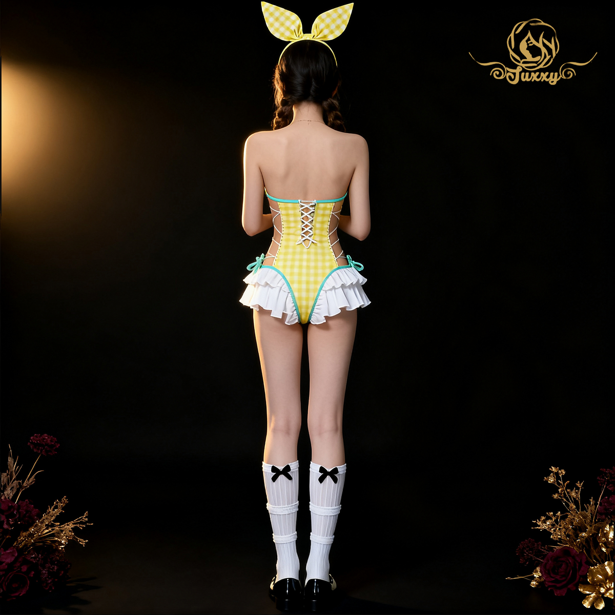 "Summer Lemon" sweet style ribbon waist-revealing design lace ruffle skirt style uniform