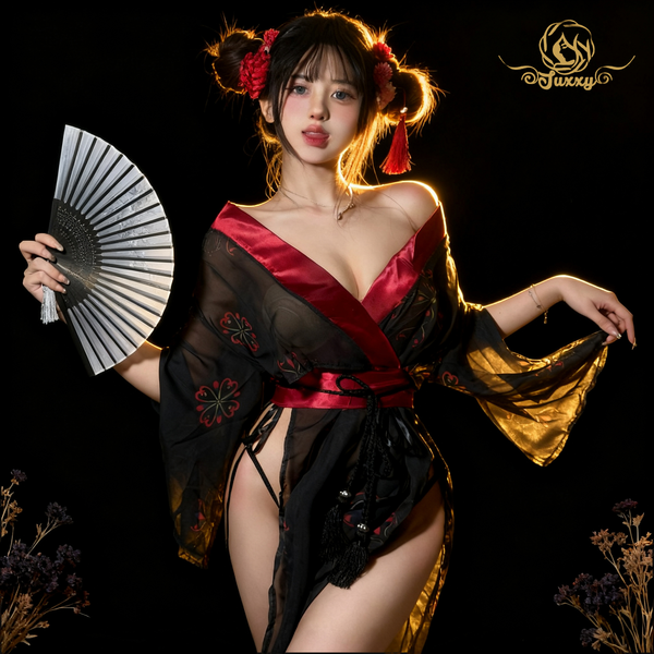 สาวใช้สไตล์ย้อนยุค🤩ชุดฮั่นฝูสีเข้มผ้าโปร่ง - ชุดยูนิฟอร์มเย้ายวน🖤