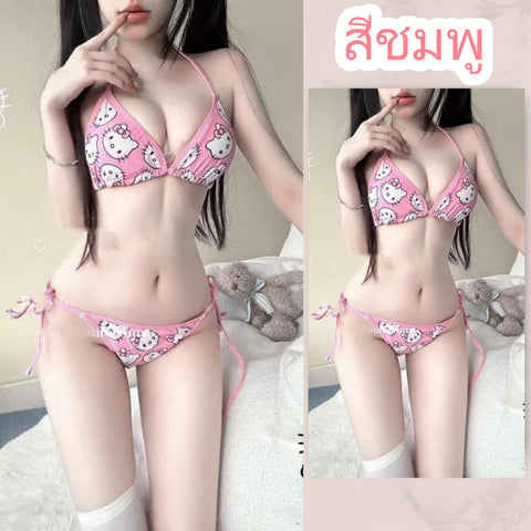 😝 ชุดว่ายน้ำ 3 ชิ้น ลายการ์ตูน Beach Kitty